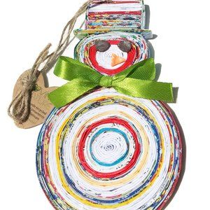 Snowman Paper Ornament Handmade from Recycled Magazines
